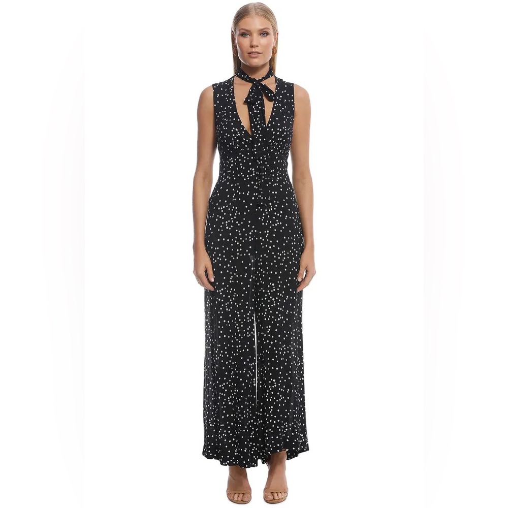 Zimmermann “Empire” Black White Polka Dot Sleeveless Jumpsuit w Neck Tie XS?